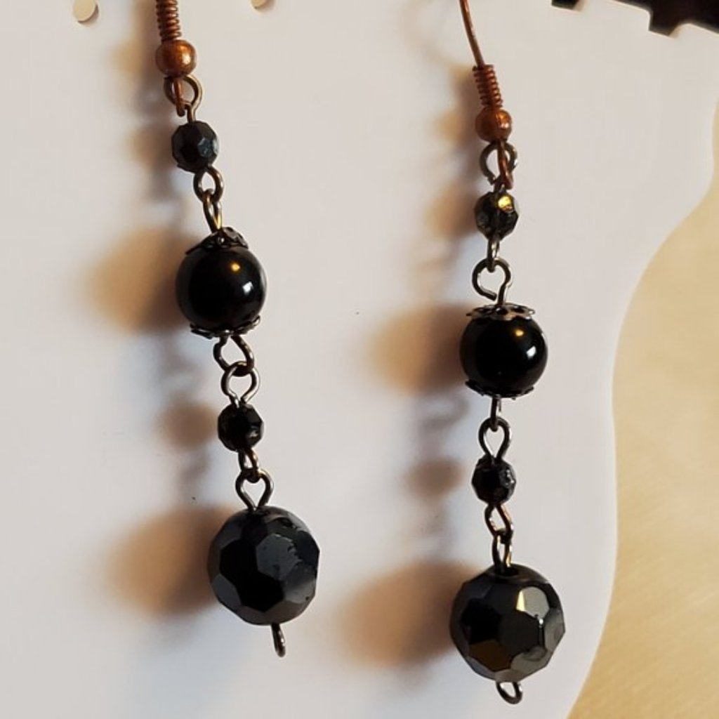 2in Bronze Tone Hook Black Bead Dangle Earrings Nwt